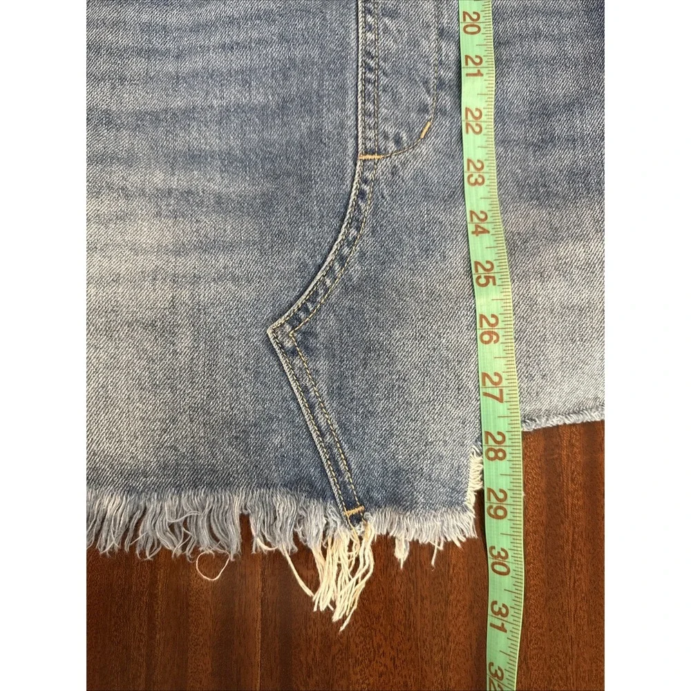 Free People Denim Overall Mini Dress Women's Size 2 Raw Hem Blue Boho Adjustable